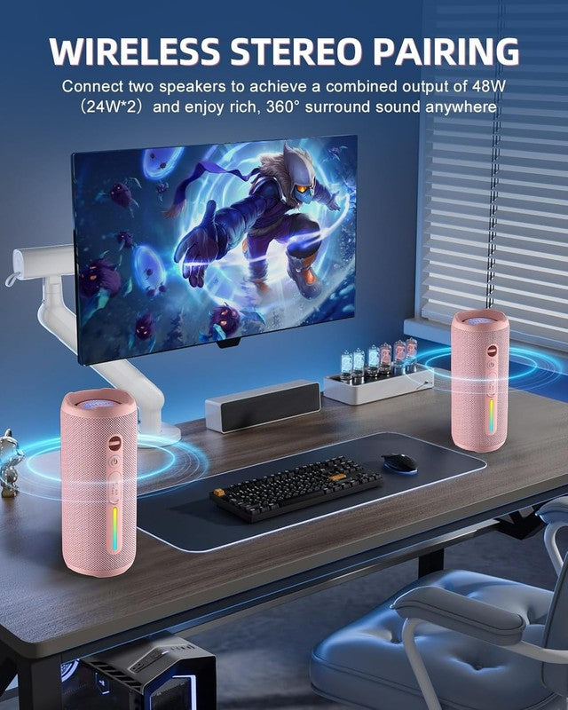 24W Bluetooth Speaker, IPX7 Waterproof, Extra Bass, RGB Lights, 30H Playtime3