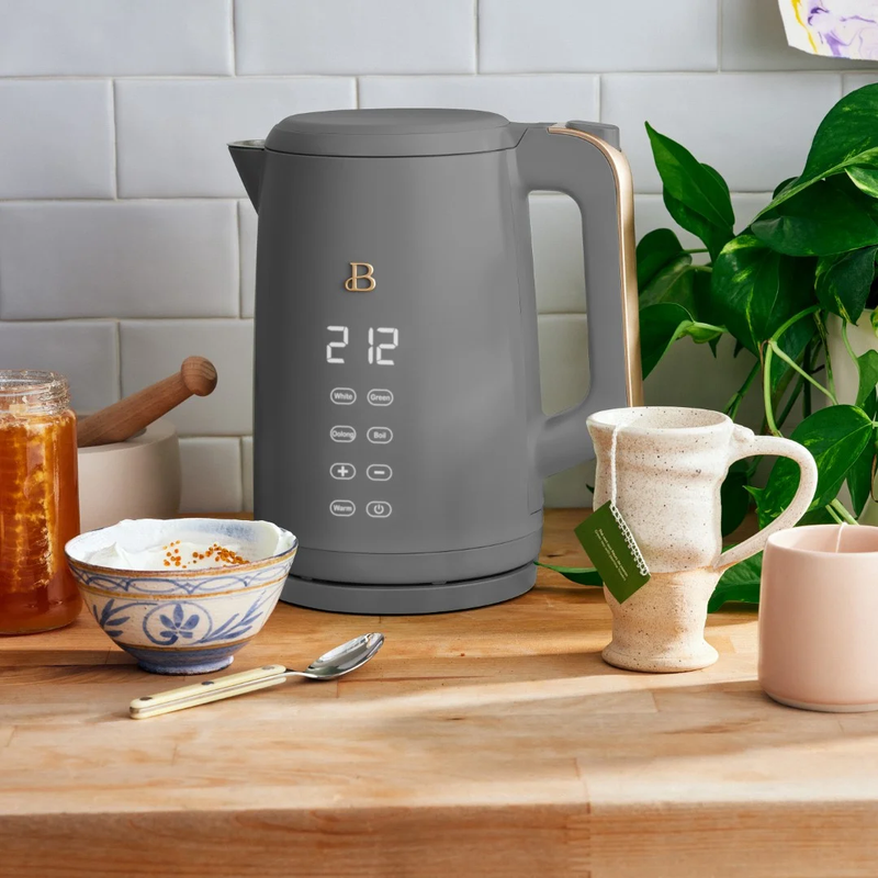 1.7L Electric Kettle 1500W Oyster Gray by Drew Barrymore, One-Touch1
