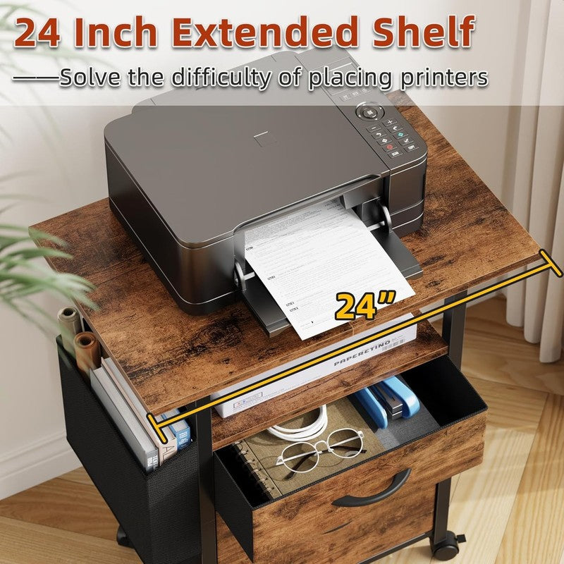 2 Drawer File Cabinet with 24'' Extended Desktop, Mobile Filing Cabinet, Rolling3