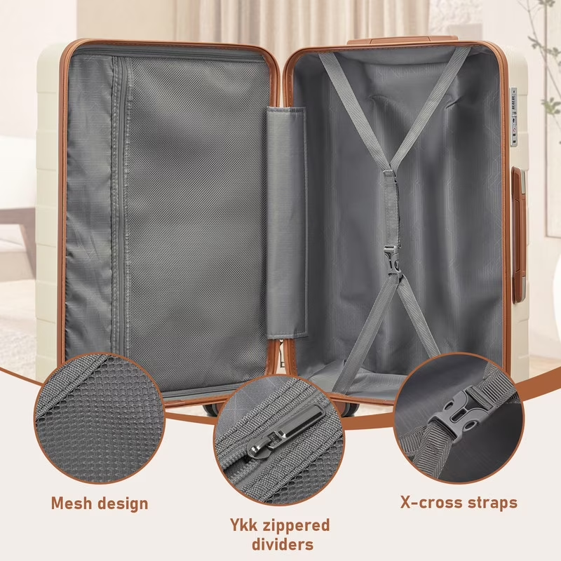 3 Piece Luggage Set 20in Carry On Spinner TSA Lock Beige5
