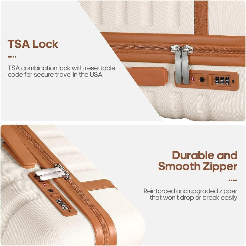 3 Piece Luggage Set 20" Carry On Spinner Hardside Suitcase w/ TSA Lock Beige3