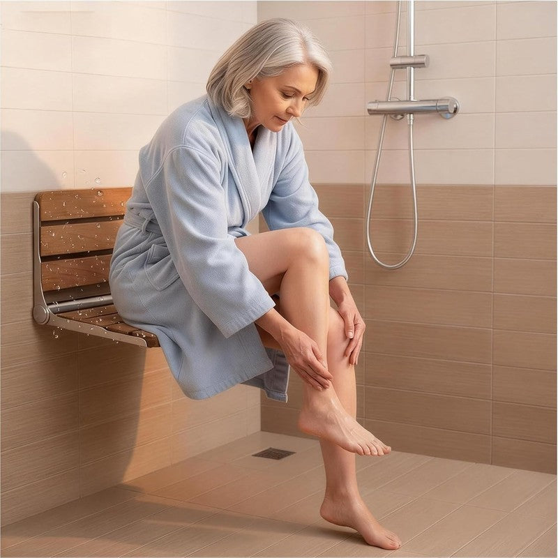 Foldable Wall-Mount Shower Seat Bench 16" 400lb Max Small Shower Space2
