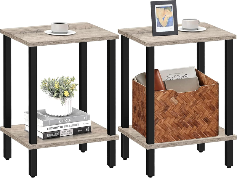 Set of 2 End Tables 2 Tier Side Tables Nightstand Sofa Table for Living Room0