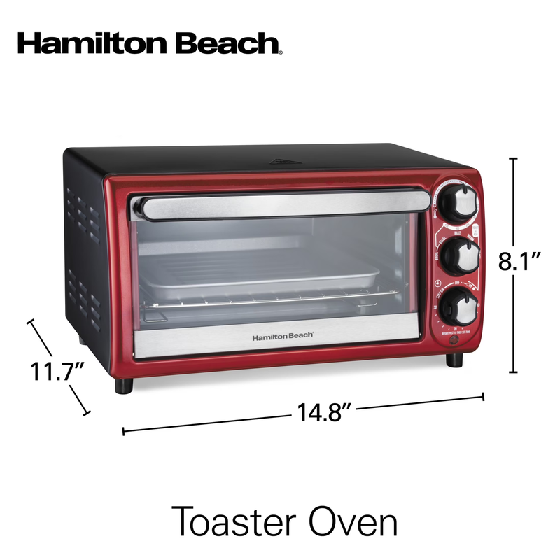 4 Slice Countertop Toaster Oven with 5 Versatile Cooking Modes, Red7