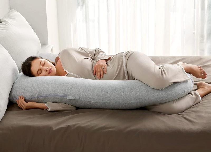 57in U Shaped Pregnancy Pillow Full Body Maternity Cotton Gray2