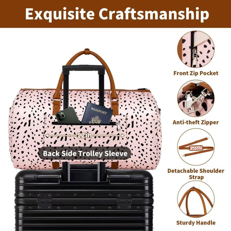 2in1 Garment Duffle Bag Pink Leopard w/ Toiletry Hanging Suit Travel Carry2
