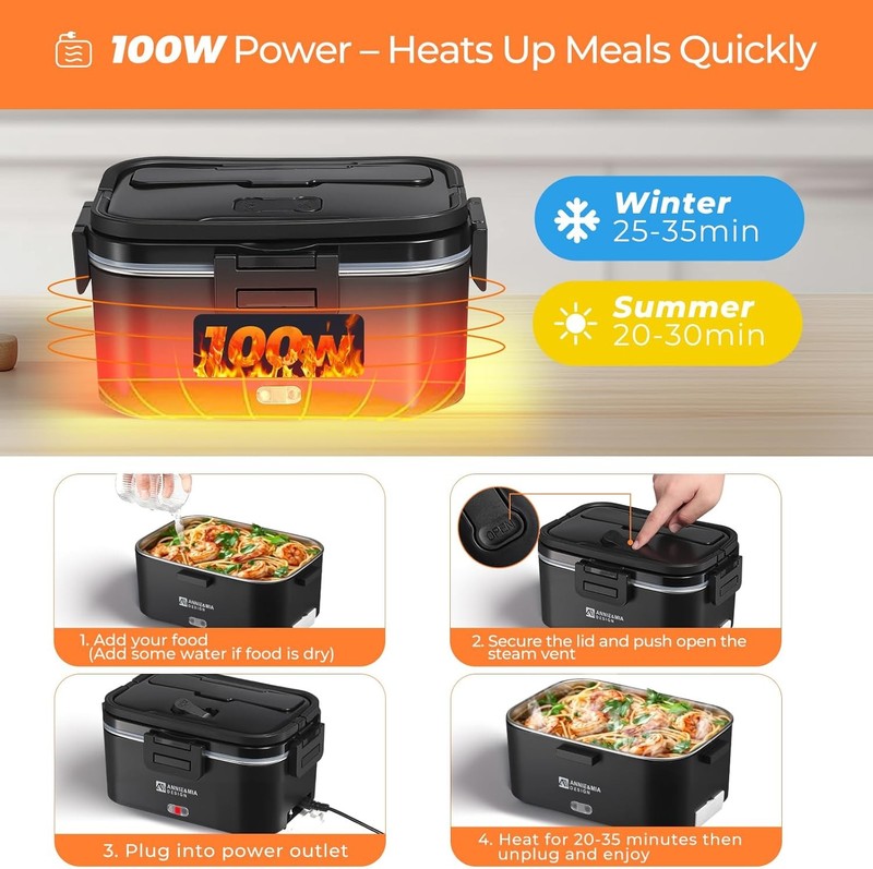 Electric Lunch Box 100W 1.8L Portable Heated Food Warmer for Adults Car & Office3