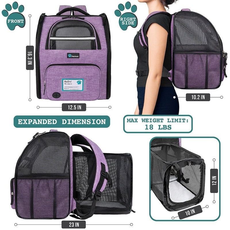 “Expandable Pet Backpack Carrier – Airline Approved Dog & Cat Travel, Purple1