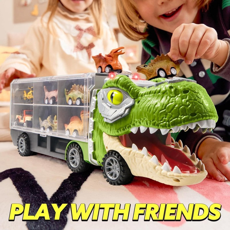 13 in 1 Dinosaur Carrier Truck with 12 Pull Back Cars Toy for Kids Ages 3 56