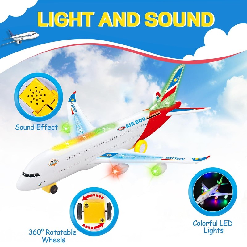 Airplane Toys for Kids, Bump and Go Action, Toddler Toy Plane with LED Flashing 2
