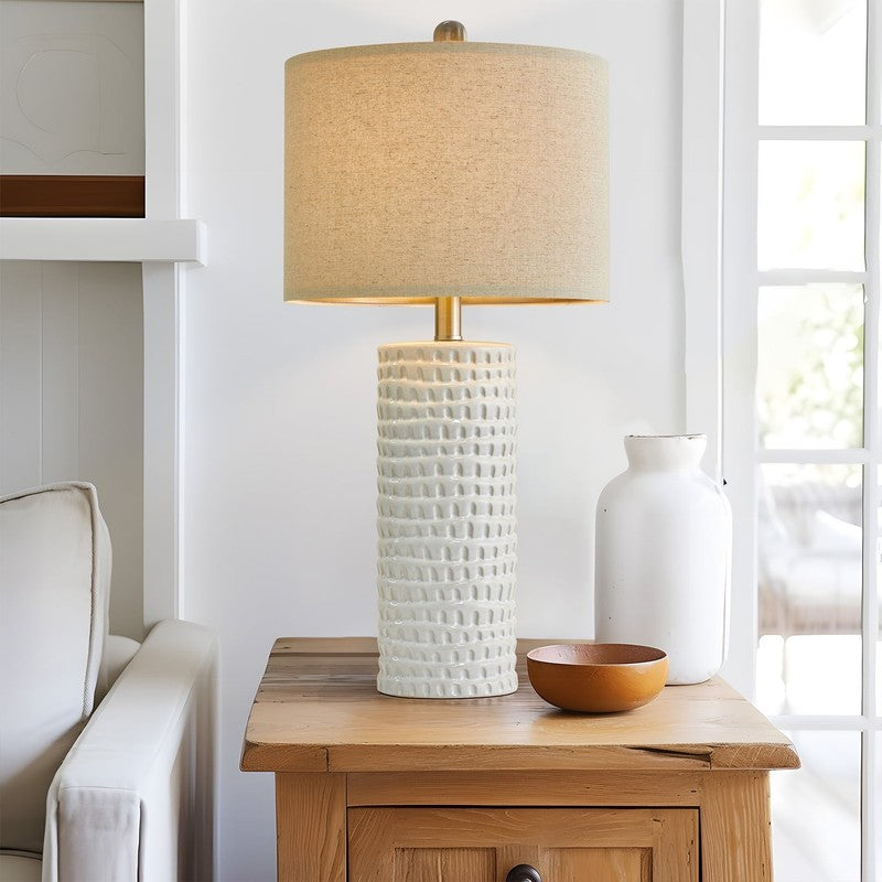 Set of 2 Ceramic Table Lamps 24.5" Modern White for Bedroom & Living Room6