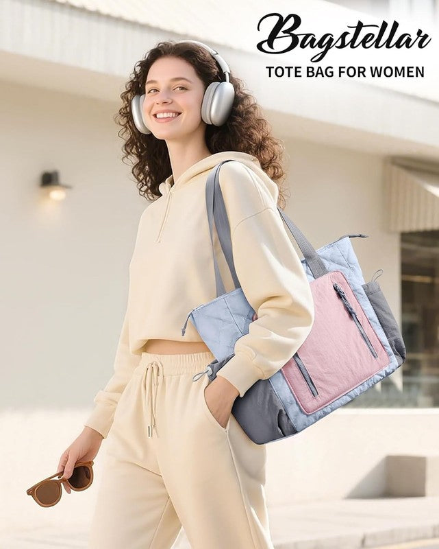 Women’s Puffer Tote Bag Lightweight Quilted Shoulder Handbag Work Laptop Gym6