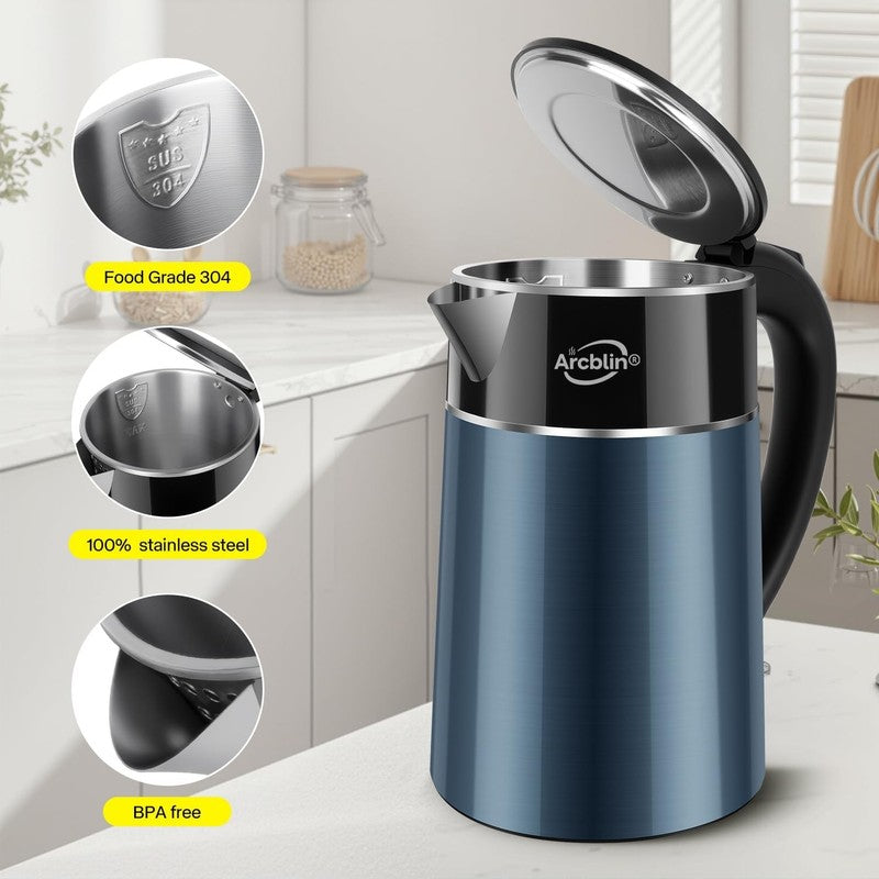 Electric Kettle 1.8L 1350W Double Wall Stainless Steel Auto Shut Off Dry Blue1