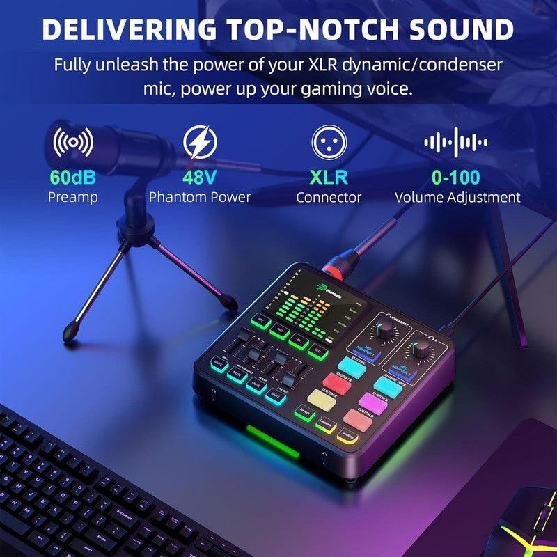 PUPGSIS Gaming Audio Mixer PC Podcast Streaming 48V Phantom Voice Changer1