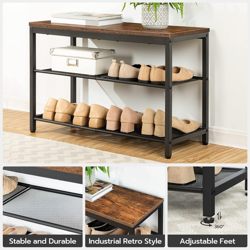 Shoe Bench 3 Tier Rack Industrial Organizer Rustic Brown Entryway6