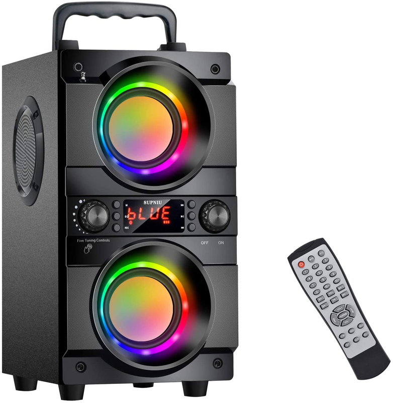 60W Portable Bluetooth Speaker with Heavy Bass, LED Lights & FM Radio0