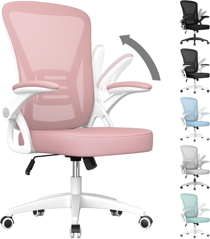 Ergonomic Mesh Office Chair Adjustable Height Flip Up Arms Lumbar Pink10