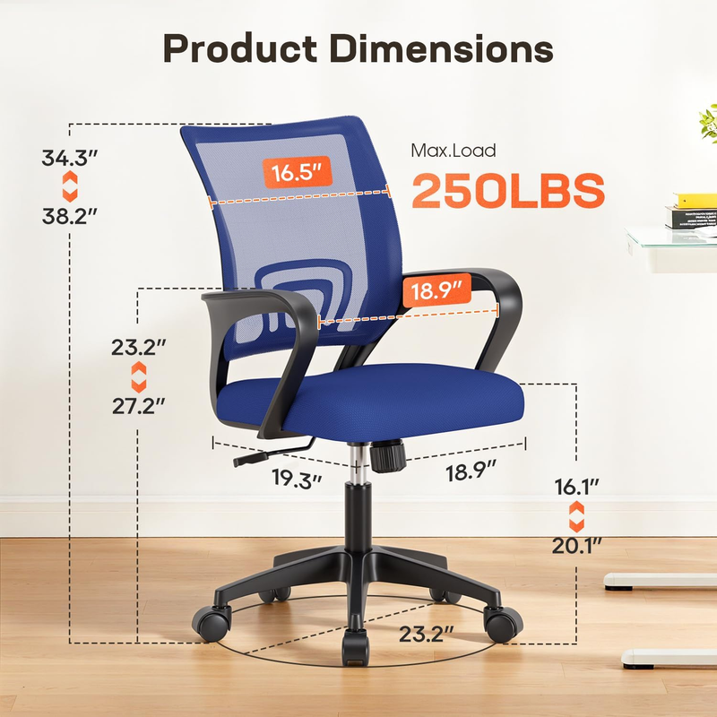 Ergonomic Office Chair Mid Back Swivel Desk Chair Lumbar Support Blue7