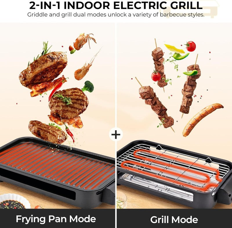 2 in 1 Electric Indoor Grill Smokeless 1700W Nonstick Removable Plate Black2
