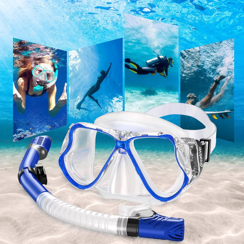 Dry Snorkel Set Panoramic Wide View Anti-Fog Scuba Mask Snorkeling Gear6