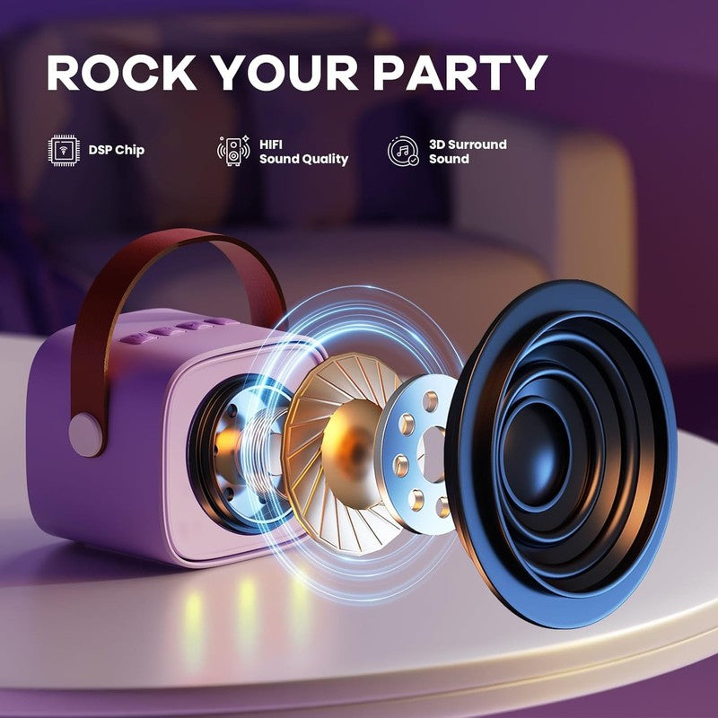 Mini Karaoke Machine with 2 Wireless Mics - Perfect Gift for Kids 4-12 (Purple)2