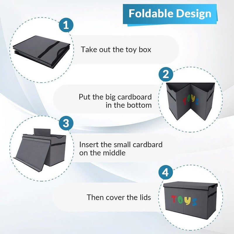 Toy Box Chest Collapsible Kids Storage Bins Organizer Boxes Extra Large Gray2