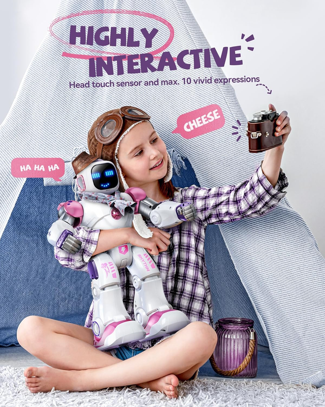 Pink Smart RC Robot Toy for Kids Programmable Voice App Control STEM7