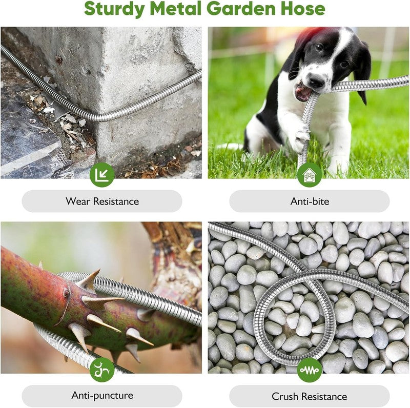100FT Stainless Steel Garden Hose with 10 Function Nozzle, No Kink Design2