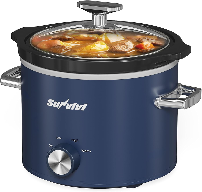2Qt Slow Cooker Small Removable Ceramic 3-Setting Blue Food Warmer8