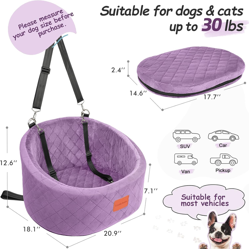 Dog Car Seat for Small Dogs up to 30 Lbs,Ultra Soft Fabric Fill in Comfy Memory 1