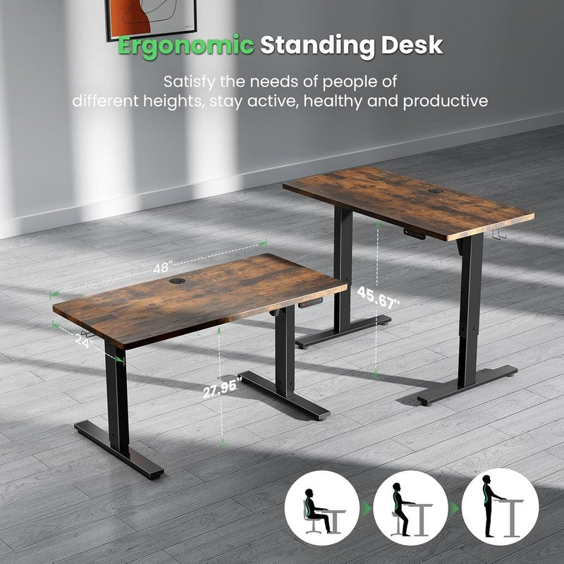 Electric Standing Desk 48"x24" Sit Stand Desk Cable Management 3 Memory Preset3