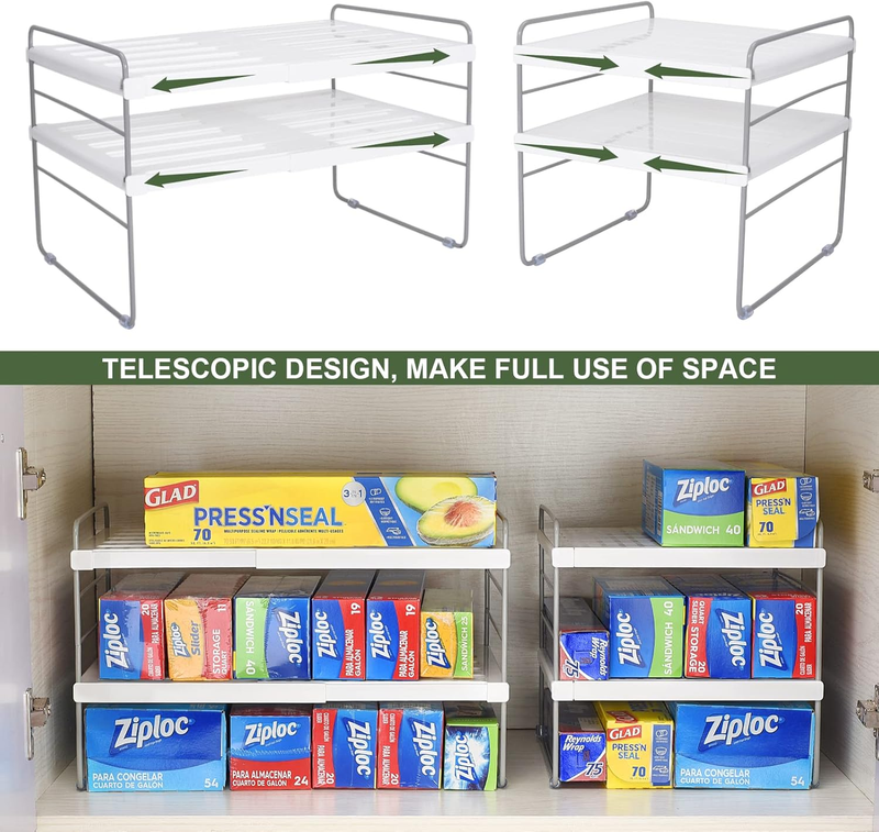 2 Pack Expandable Kitchen Wrap Organizer Rack, Height & Width Adjustable Aluminu1