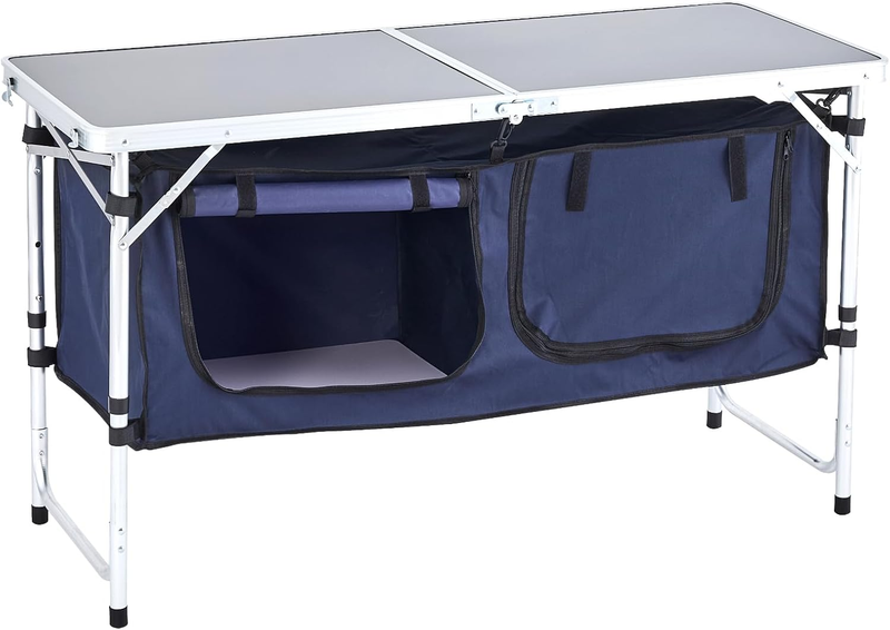 Camping Kitchen Table Folding Adjustable Height Cooking Station Aluminum Blue10