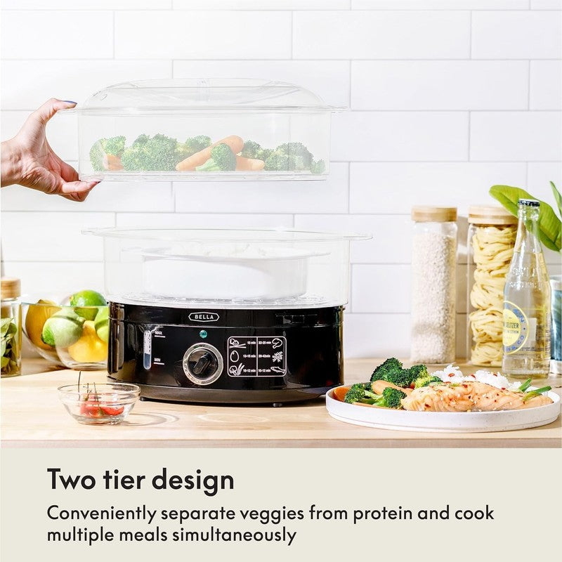 2 Tier Food Steamer 7.4QT Stainless Steel Auto Shutoff Stackable Black2