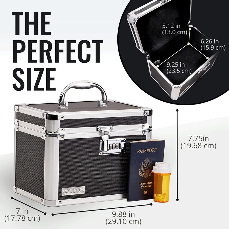 Secure Lock Box for Documents & Valuables - Safe Combination Storage - Black3
