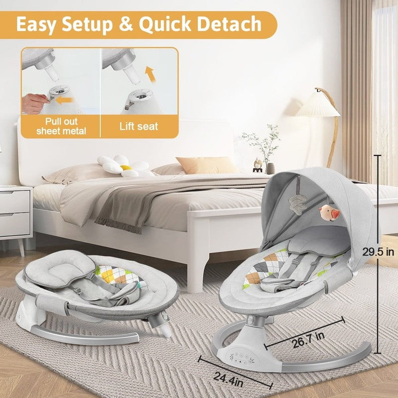 Baby Swing for Infants Rocker w/ Dinner Plate 5 Speeds Battery Indoor Grey3