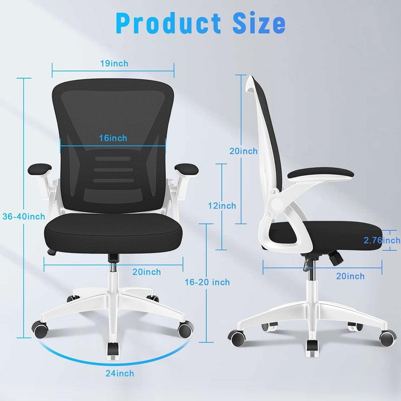 Ergonomic Mesh Office Chair Mid Back Desk Chair Flip Up Arms White2