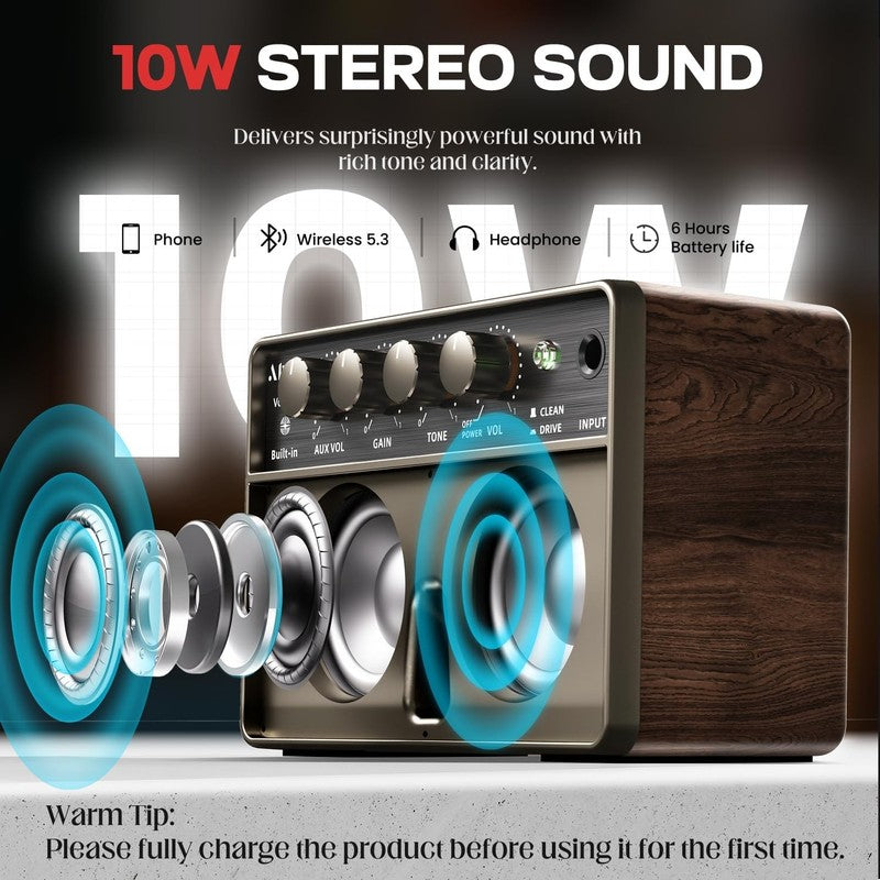 10W Portable Rechargeable Mini Guitar Amp Wireless Audio USB C Black4