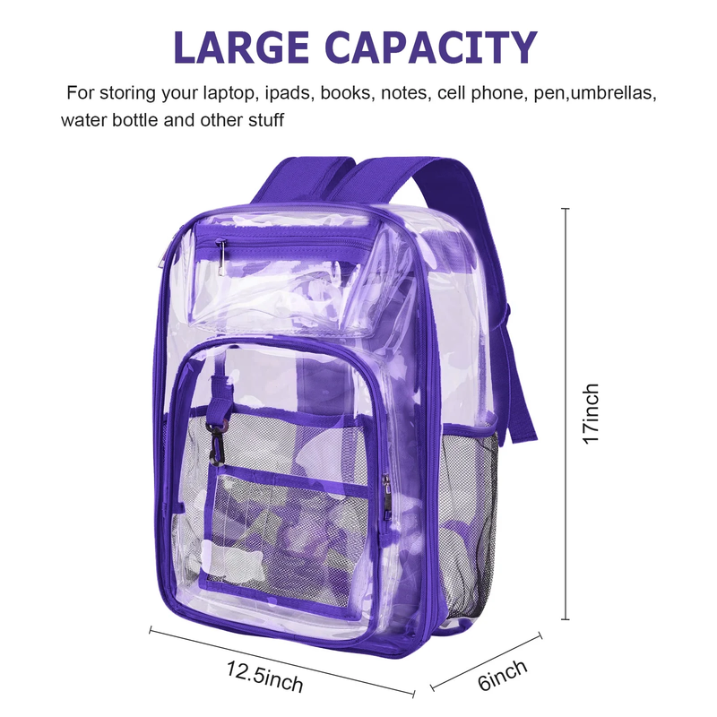 Clear Backpack, Heavy Duty PVC Transparent Backpack Stadium Approved with Reinfo2
