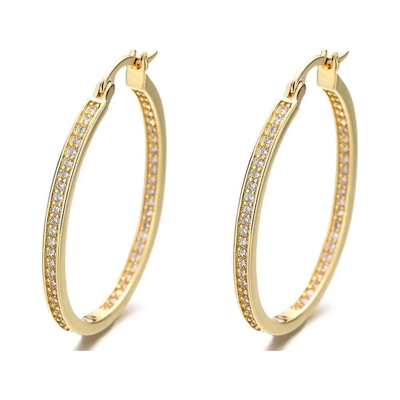 14K Gold Hoop Earrings with Crystals in 14K Gold Plated6