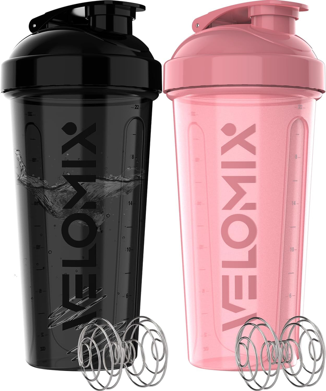 2 Pack 28oz Protein Shaker Bottles Wire Whisk Leakproof Pink Black10