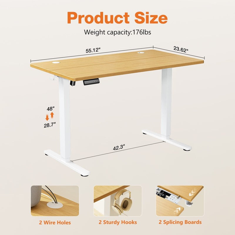 55"×24" Electric Height Adjustable Standing Desk Sit Stand Workstation Oak2