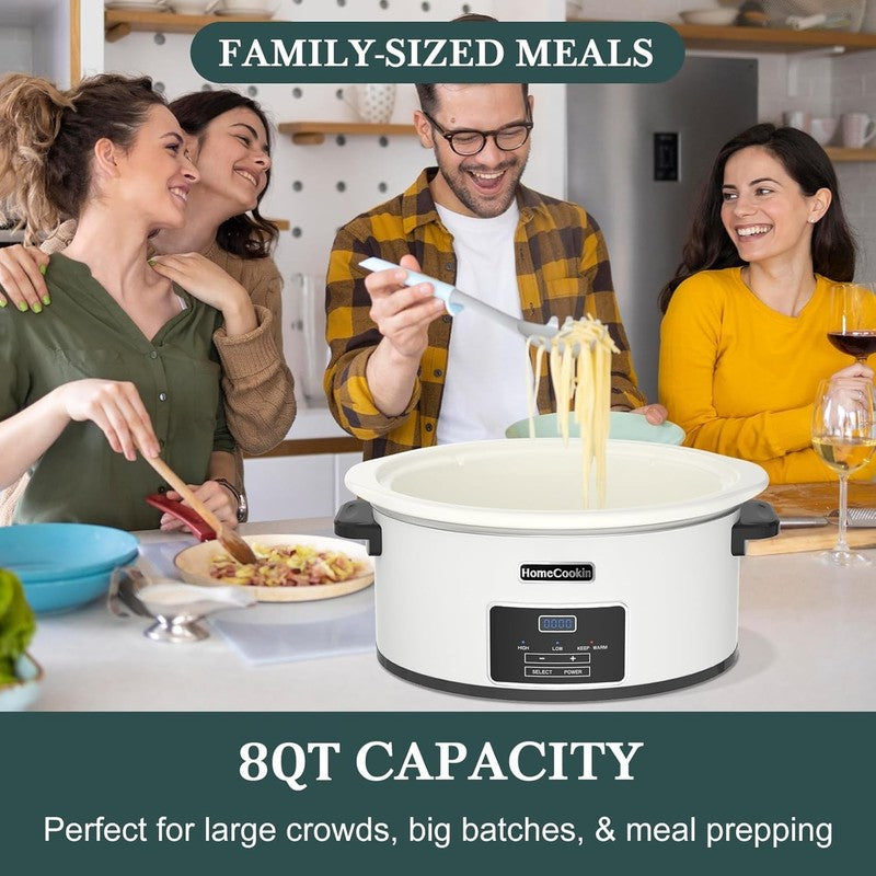 8Qt Programmable Slow Cooker Timer Keep Warm 6+ Servings White5