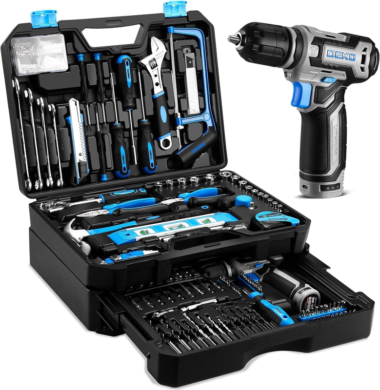 12V Cordless Drill Tool Kit Hand Toolbox Mechanic Set Home Repair Blue9