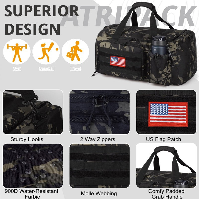 2 In 1 Gym Duffle Bag 40L Convertible Travel Bag Shoes Compartment Luggage6