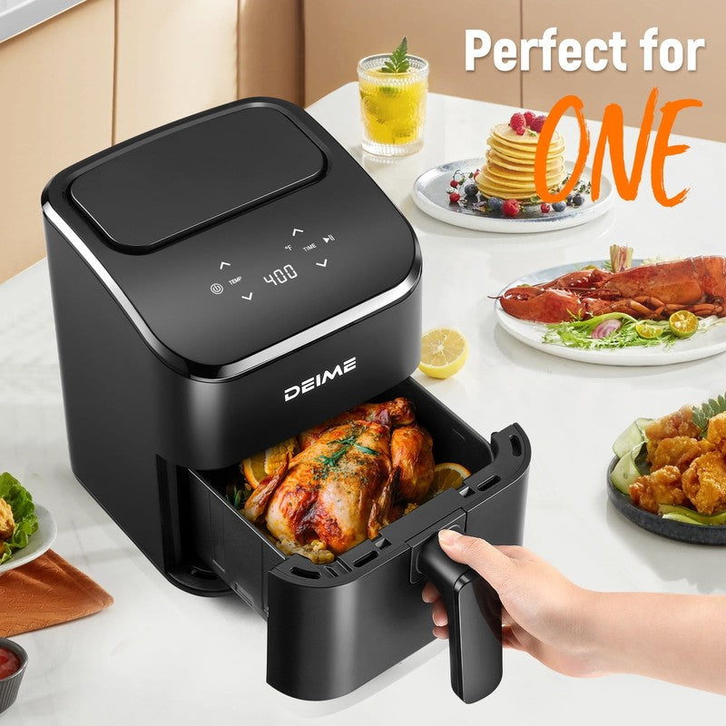 3QT Digital Air Fryer, Compact & Quiet, Bake, Reheat, Nonstick Basket, Black1