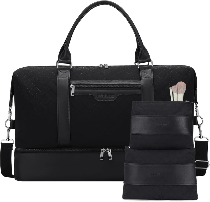 21in Women Weekender Duffle Bag 2Pc Canvas Leather Carry On Shoe Compartment0