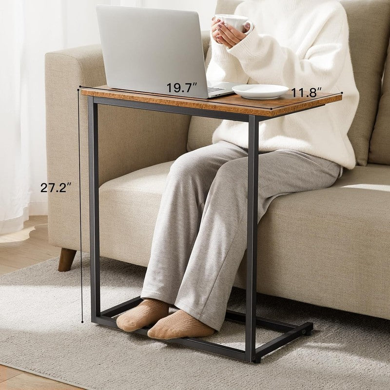 C Shaped End Table 27" High, Sofa Side Table for Couch, Slide Under Design2