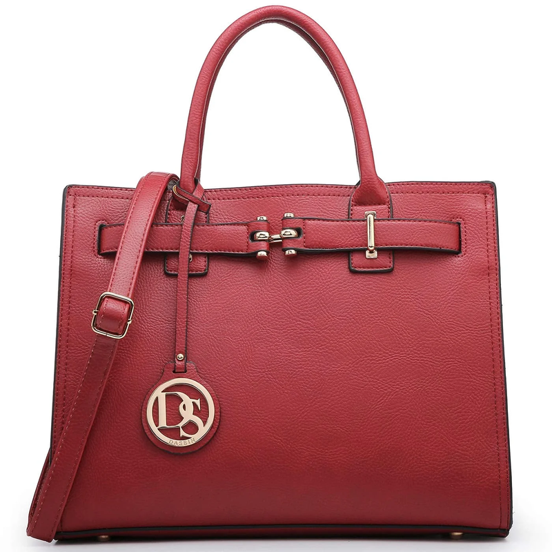 Women Satchel Handbag Belted Top Handle Work Tote Shoulder Bag Long Strap9