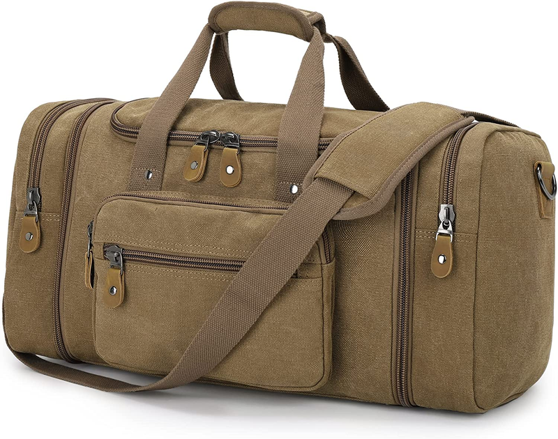 Canvas Duffle Bag for Travel, 50L Duffel Overnight Weekend Bag(Coffee)9